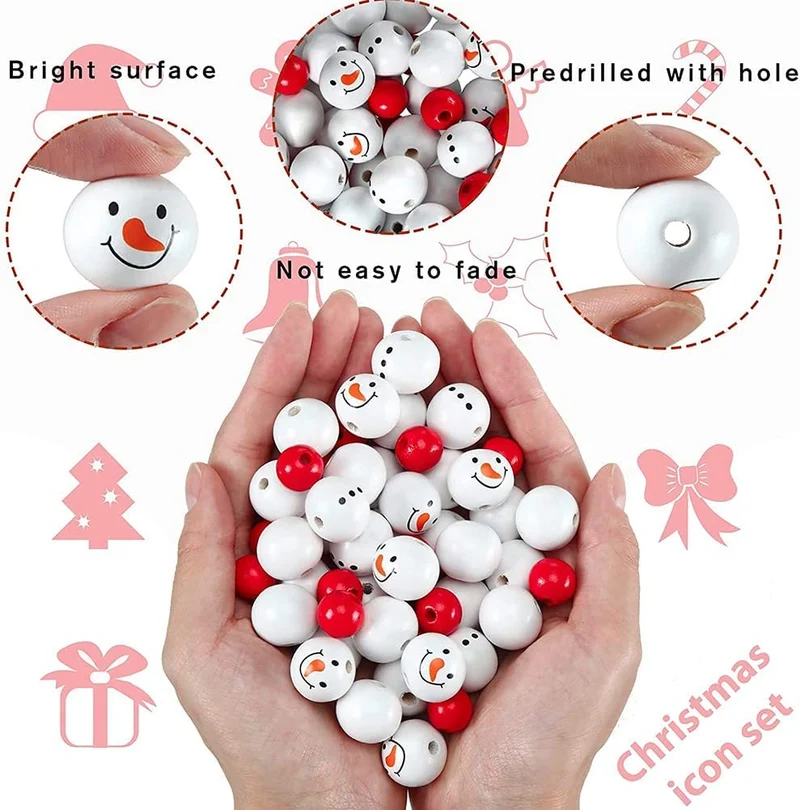 Yuikome 160 Pezzi di Natale Pupazzo di Neve Perline nel Legno Perline di Fattoria Perline Artigianali nel Legno Forniture per Decorazioni Artigianali DIY