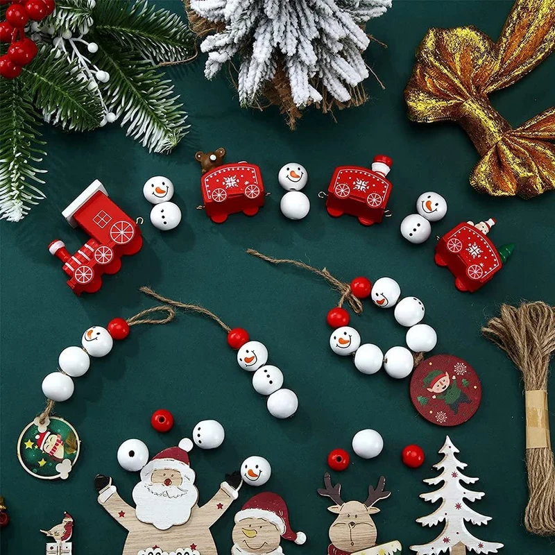 Yuikome 160 Pezzi di Natale Pupazzo di Neve Perline nel Legno Perline di Fattoria Perline Artigianali nel Legno Forniture per Decorazioni Artigianali DIY
