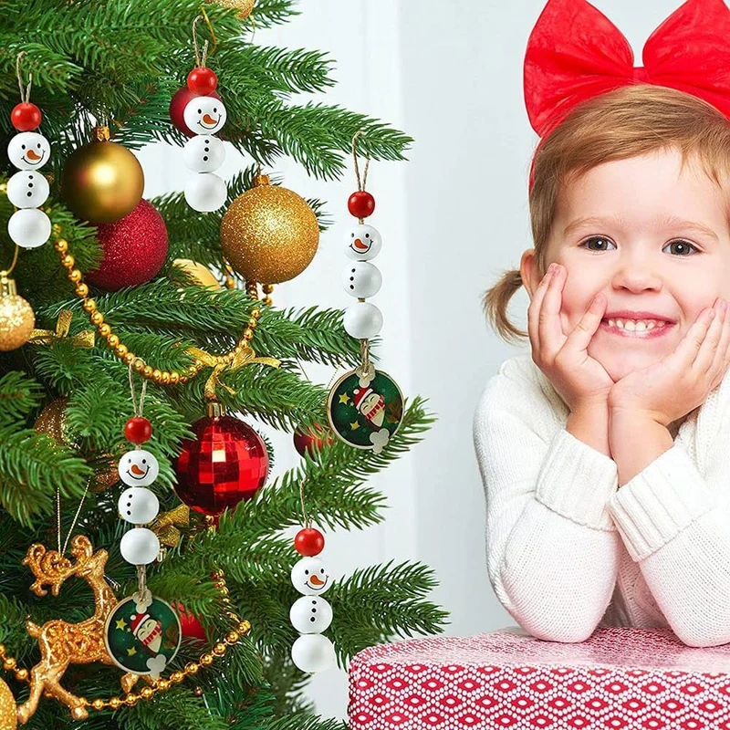 Yuikome 160 Pezzi di Natale Pupazzo di Neve Perline nel Legno Perline di Fattoria Perline Artigianali nel Legno Forniture per Decorazioni Artigianali DIY