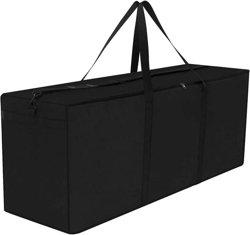 Dokon Borsa per Cuscini Giardino, Custodia per Albero di Natale, Impermeabile, Antivento, Anti UV Tessuto Oxford 600D Resistente Borsa Portaoggetti Cuscini da Esterno, Grande (125x40x55cm) - Nero
