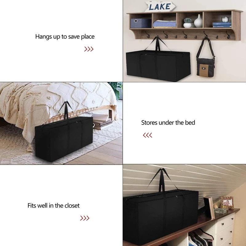 Dokon Borsa per Cuscini Giardino, Custodia per Albero di Natale, Impermeabile, Antivento, Anti UV Tessuto Oxford 600D Resistente Borsa Portaoggetti Cuscini da Esterno, Grande (125x40x55cm) - Nero