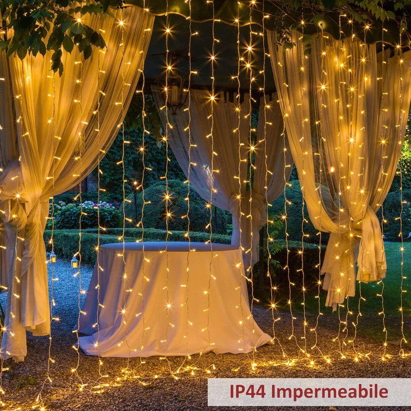 600 LED 6Mx3M Zorela Tenda Luminosa Natale Esterno Interno Prolungabile Luci di Natale 8 Modalità Tenda Luminosa Esterno Tenda di Luci IP44 Impermeabile per Natale, Giardino, Matrimonio - Bianco Caldo