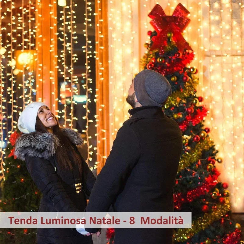 600 LED 6Mx3M Zorela Tenda Luminosa Natale Esterno Interno Prolungabile Luci di Natale 8 Modalità Tenda Luminosa Esterno Tenda di Luci IP44 Impermeabile per Natale, Giardino, Matrimonio - Bianco Caldo