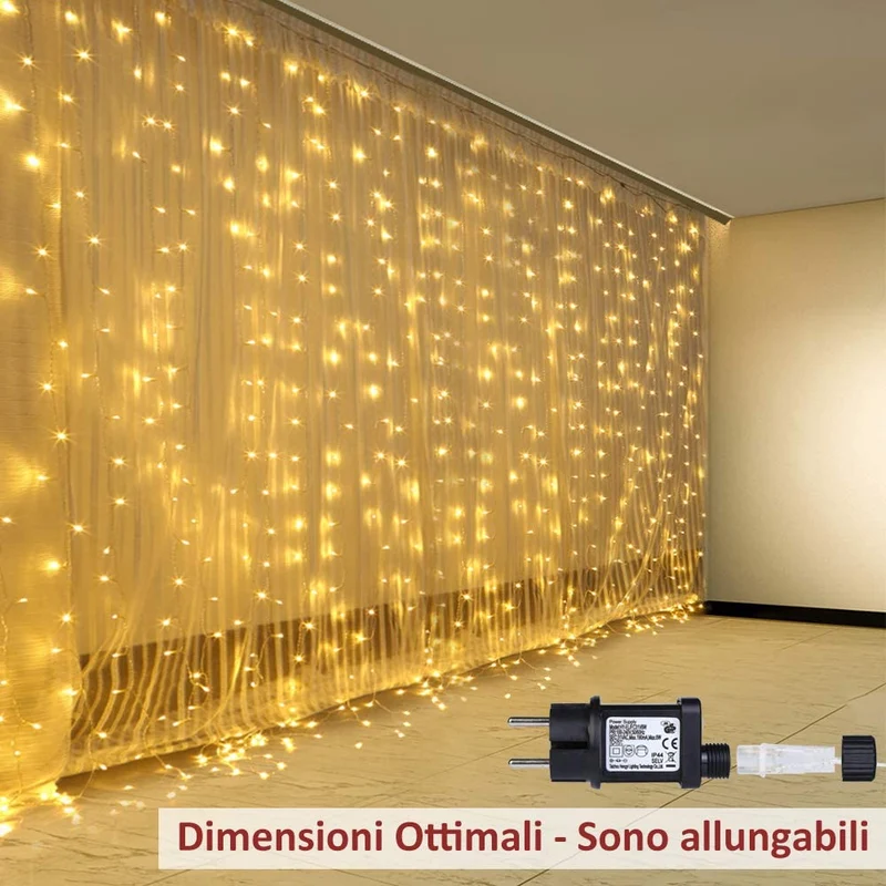 600 LED 6Mx3M Zorela Tenda Luminosa Natale Esterno Interno Prolungabile Luci di Natale 8 Modalità Tenda Luminosa Esterno Tenda di Luci IP44 Impermeabile per Natale, Giardino, Matrimonio - Bianco Caldo
