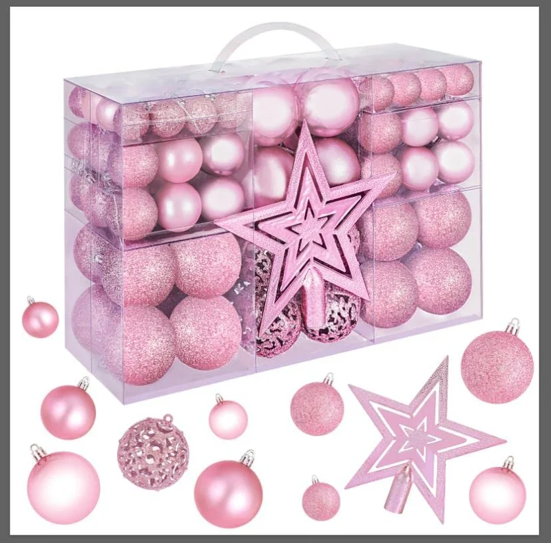 Palline di Natale Rosa 101 pezzi, Set Palline Albero di Natale, Natale Decorazioni Albero, Ornamenti Decorativi