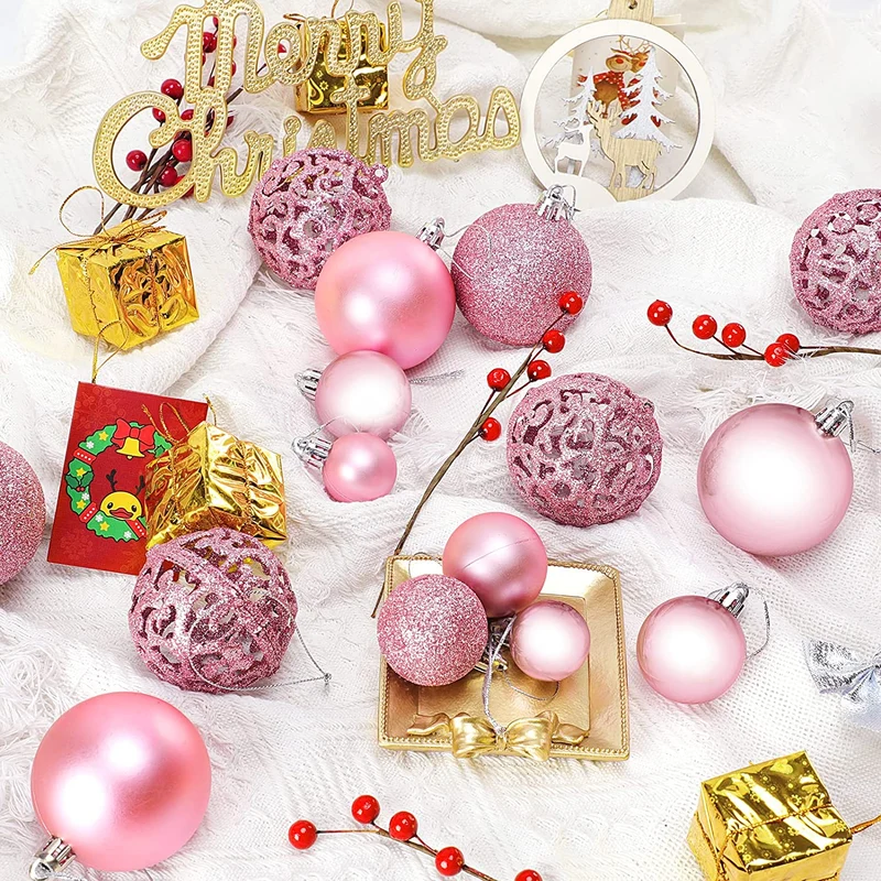 Palline di Natale Rosa 101 pezzi, Set Palline Albero di Natale, Natale Decorazioni Albero, Ornamenti Decorativi