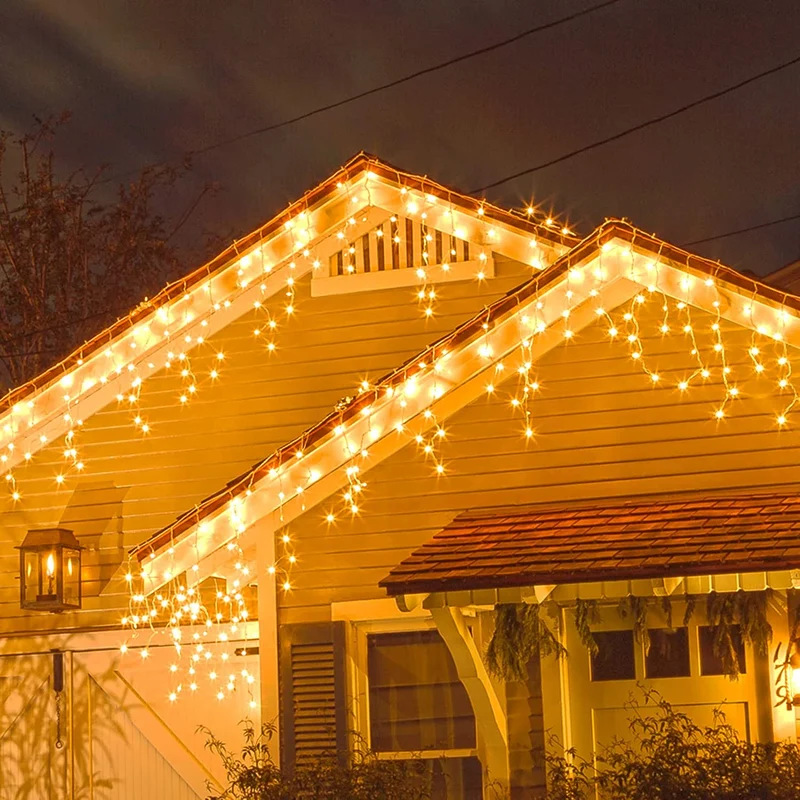 Zorela Luci Natale Esterno Cascata 10M 400 LED Tenda Luminosa Esterno Natale Prolungabile Luci di Natale Cascata di Stalattiti con 8 Modalità Impermeabile per Balcone, Tetto, Giardino - Bianco Caldo