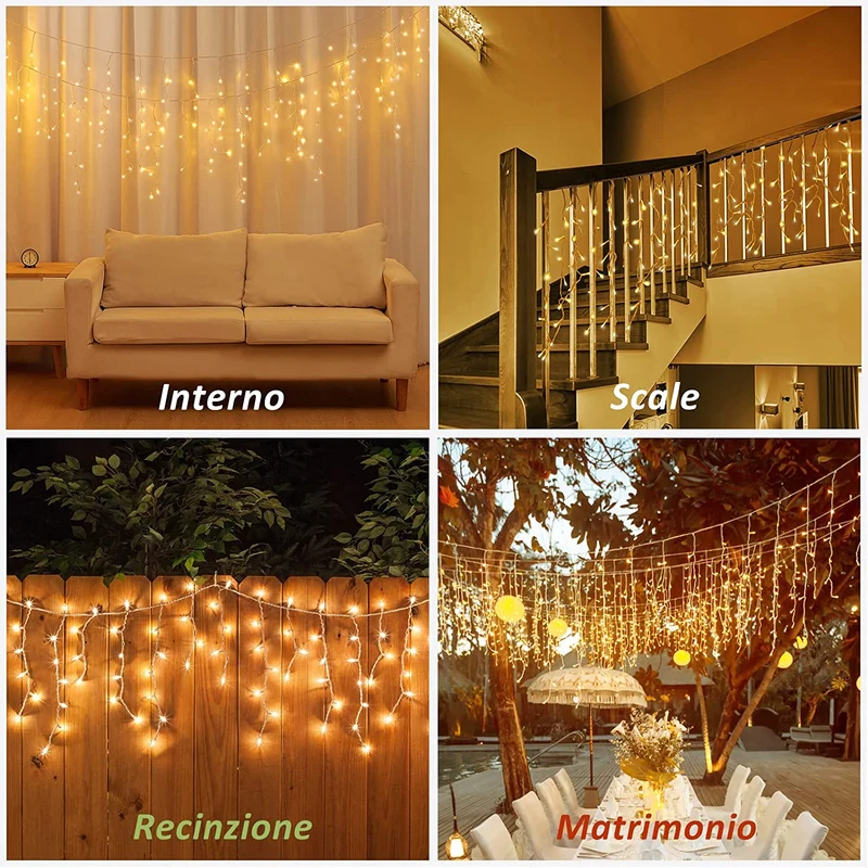 Zorela Luci Natale Esterno Cascata 10M 400 LED Tenda Luminosa Esterno Natale Prolungabile Luci di Natale Cascata di Stalattiti con 8 Modalità Impermeabile per Balcone, Tetto, Giardino - Bianco Caldo