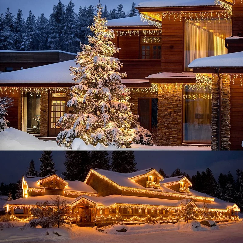 Zorela Luci Natale Esterno Cascata 10M 400 LED Tenda Luminosa Esterno Natale Prolungabile Luci di Natale Cascata di Stalattiti con 8 Modalità Impermeabile per Balcone, Tetto, Giardino - Bianco Caldo