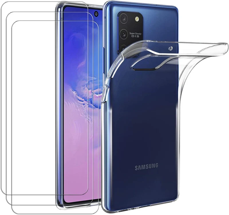 iVoler Custodia Cover per Samsung Galaxy S10 Lite con 3 Pezzi Pellicola Vetro Temperato, Ultra Sottile Morbido TPU Trasparente Silicone Antiurto Protettiva Case