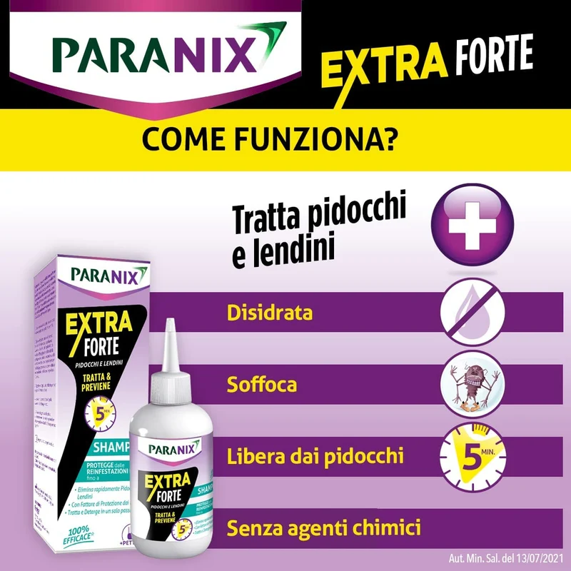 Paranix Shampoo Extra Forte Tratta & Previene Pidocchi e Lendini In 5 Minuti, Multicolore, 200 ml