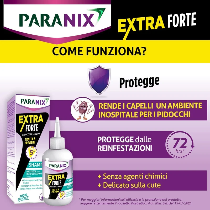 Paranix Shampoo Extra Forte Tratta & Previene Pidocchi e Lendini In 5 Minuti, Multicolore, 200 ml