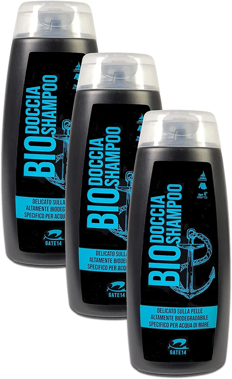GATE14® Doccia Shampoo Bio Altamente Biodegradabile specifico per Acqua di Mare - 1 Flacone