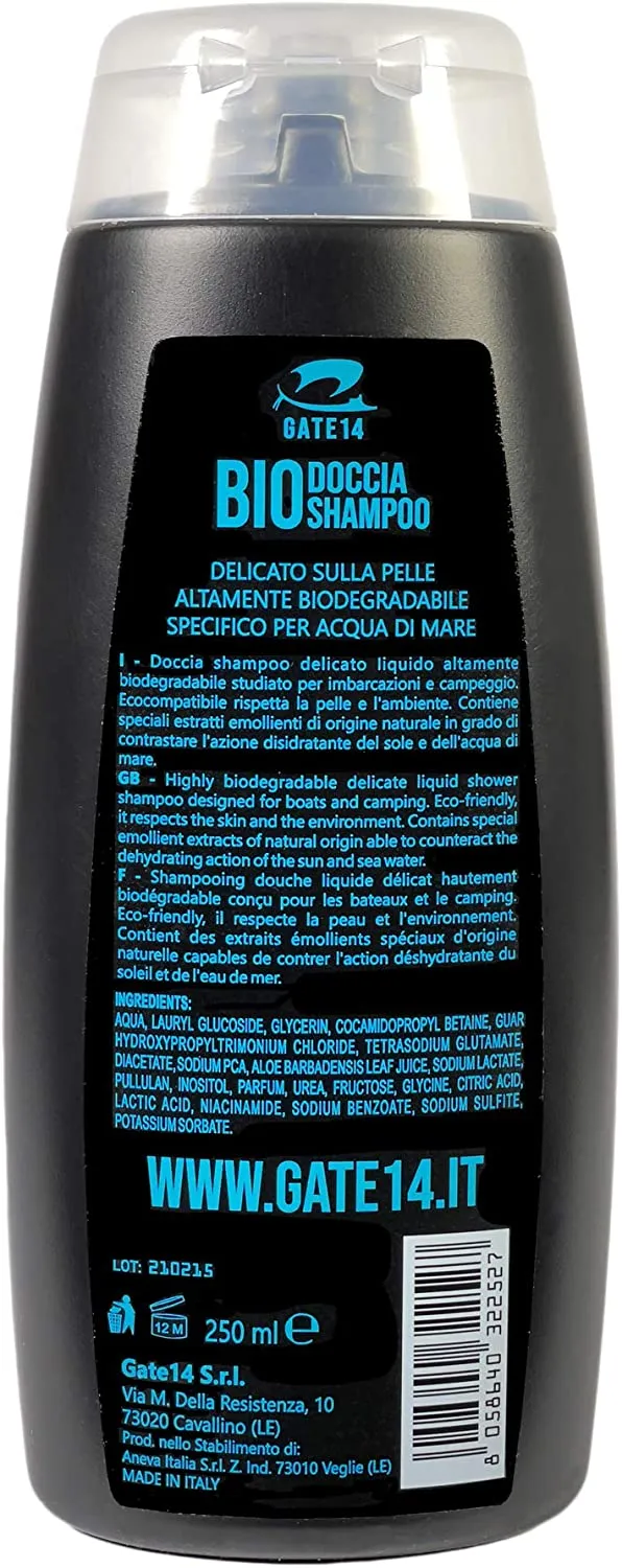 GATE14® Doccia Shampoo Bio Altamente Biodegradabile specifico per Acqua di Mare - 1 Flacone