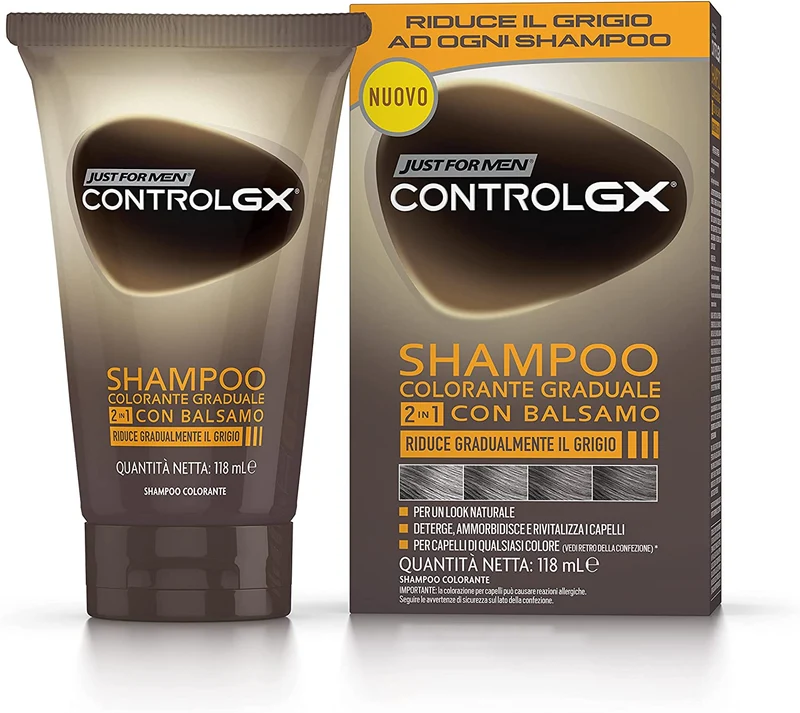 Just For Men Control GX Shampoo Colorante Per Uomo, Riduce Gradualmente I Capelli Grigi Per Un Look Naturale. 118ml