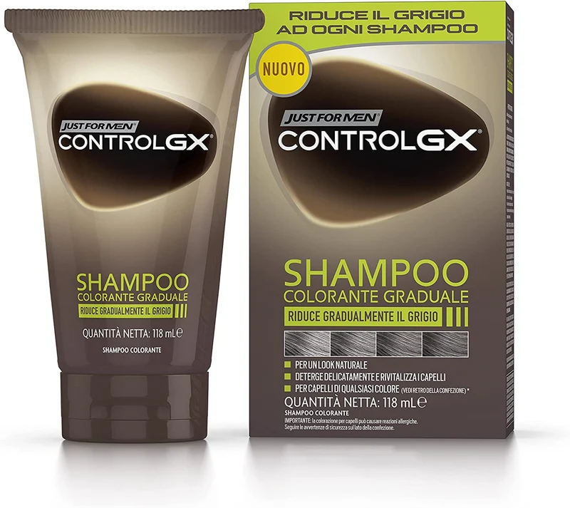 Just For Men Control GX Shampoo Colorante Per Uomo, Riduce Gradualmente I Capelli Grigi Per Un Look Naturale. 118ml