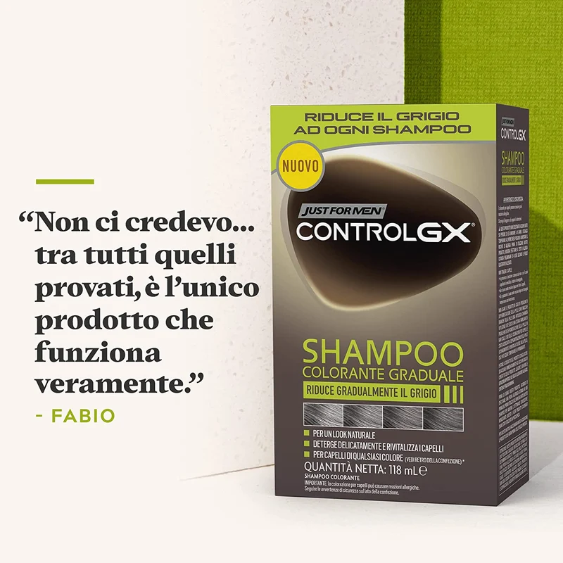 Just For Men Control GX Shampoo Colorante Per Uomo, Riduce Gradualmente I Capelli Grigi Per Un Look Naturale. 118ml