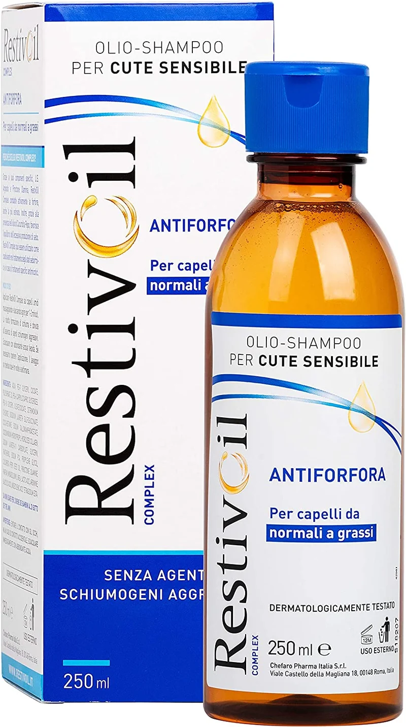 RestivOil Complex Shampoo Antiforfora per Capelli da Normali a Grassi, Olio Fisiologico con Azione Antiseborroica e Anti Prurito, 250 ml