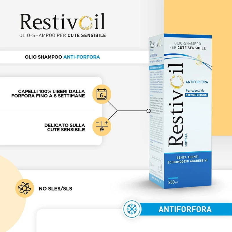 RestivOil Complex Shampoo Antiforfora per Capelli da Normali a Grassi, Olio Fisiologico con Azione Antiseborroica e Anti Prurito, 250 ml