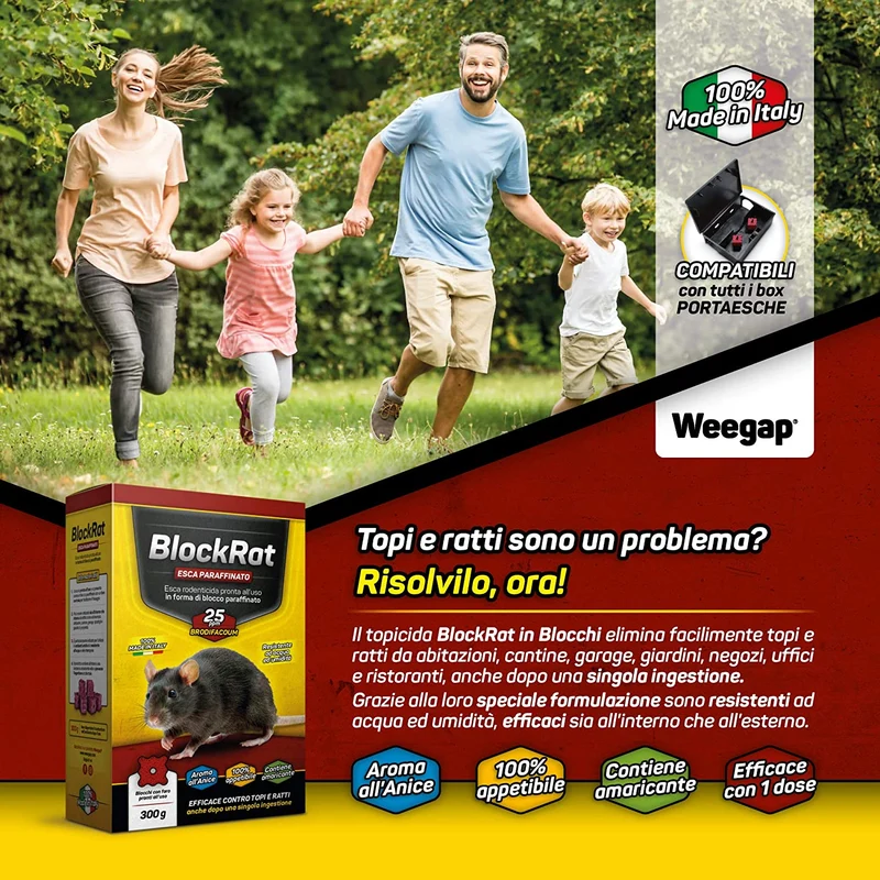 Veleno per Topi e Ratti, Esca Topicida Ratticida Professionale Potente, Novità Aroma all'Anice, Uso Esterno Interno Casa, Disinfestazione Rimedi Eliminare Roditori Azione Forte BlockRat - 300 g