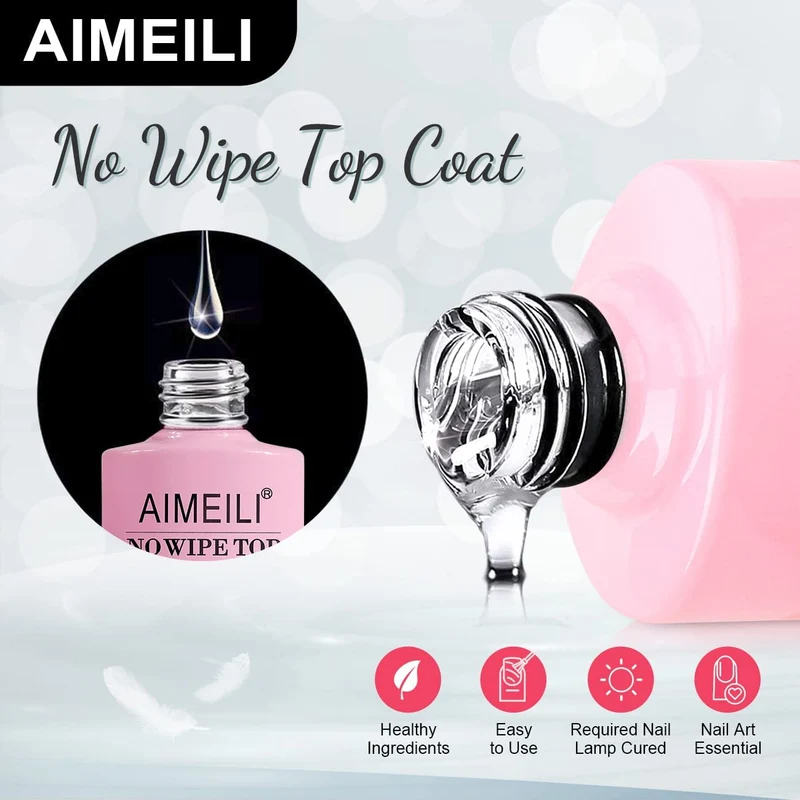 AIMEILI No Wipe Top Coat Smalto Semipermente Smalti per Unghie per Manicure in Gel UV LED Soak Off 10ml