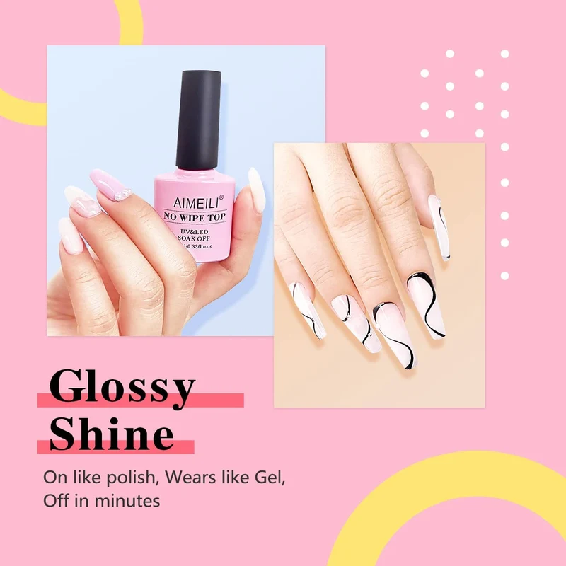 AIMEILI No Wipe Top Coat Smalto Semipermente Smalti per Unghie per Manicure in Gel UV LED Soak Off 10ml
