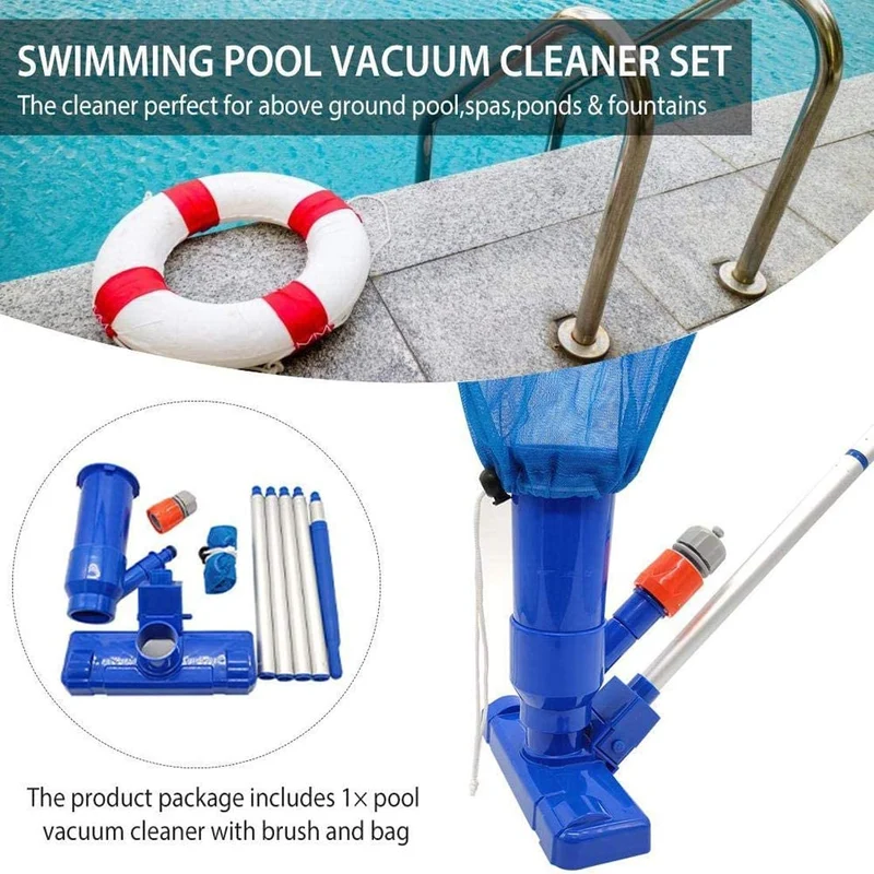 Aspirapolvere per Piscina, Kit Pulizia Piscina con 5 Sezioni di Palo e Sacchi a Rete, Aspirapolvere Piscina Fuori per Piscine, Piscine gonfiabili, laghetti, fontane