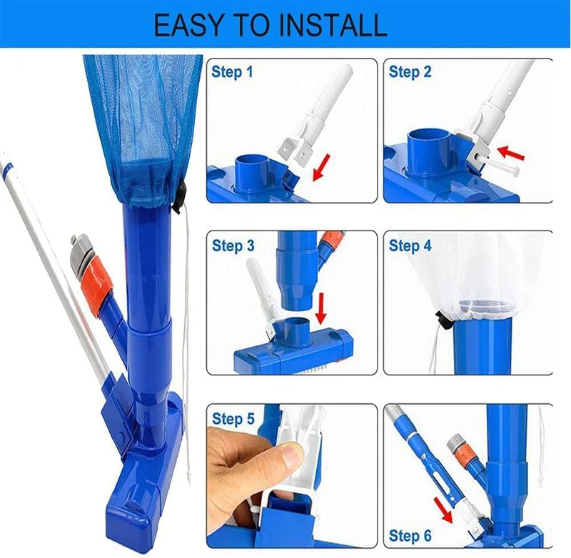 Aspirapolvere per Piscina, Kit Pulizia Piscina con 5 Sezioni di Palo e Sacchi a Rete, Aspirapolvere Piscina Fuori per Piscine, Piscine gonfiabili, laghetti, fontane