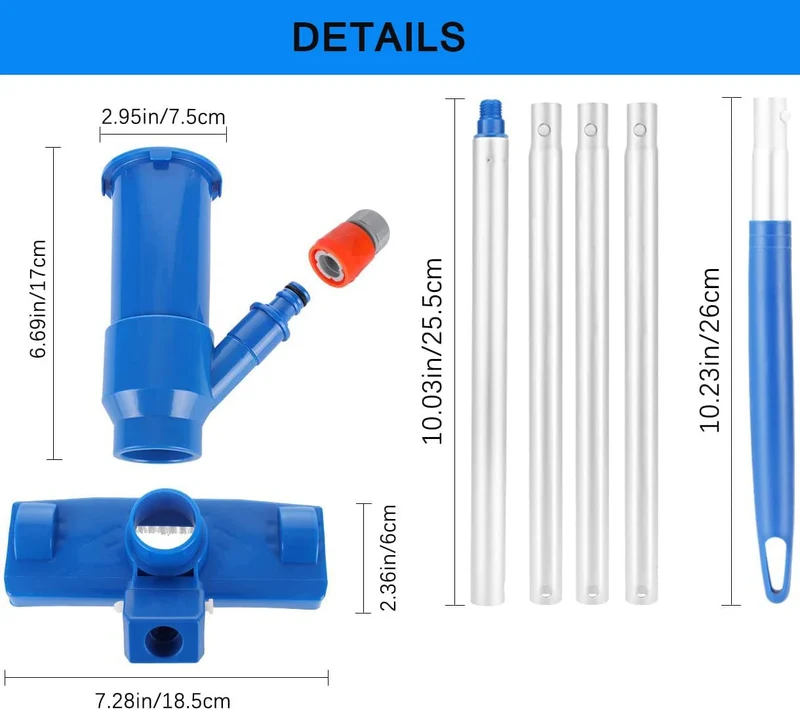 Aspirapolvere per Piscina, Kit Pulizia Piscina con 5 Sezioni di Palo e Sacchi a Rete, Aspirapolvere Piscina Fuori per Piscine, Piscine gonfiabili, laghetti, fontane