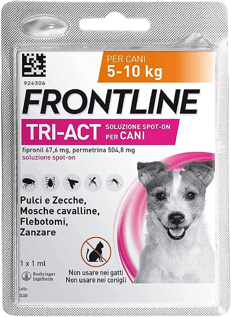 Frontline Triact, 3 Pipette, Cane L (20 - 40 Kg), Antiparassitario per Cani e Cuccioli di Lunga Durata, Protegge il Cane da Pulci, Zecche, Zanzare, Pappataci e Leishmaniosi, Antipulci 3 Pipette