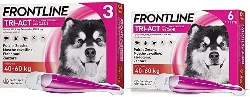 Frontline Triact, 3 Pipette, Cane L (20 - 40 Kg), Antiparassitario per Cani e Cuccioli di Lunga Durata, Protegge il Cane da Pulci, Zecche, Zanzare, Pappataci e Leishmaniosi, Antipulci 3 Pipette