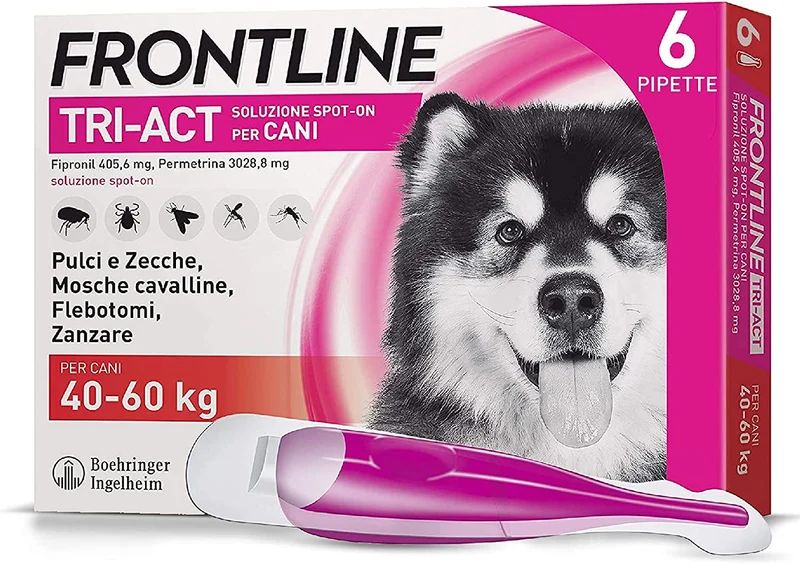 Frontline Triact, 3 Pipette, Cane L (20 - 40 Kg), Antiparassitario per Cani e Cuccioli di Lunga Durata, Protegge il Cane da Pulci, Zecche, Zanzare, Pappataci e Leishmaniosi, Antipulci 3 Pipette