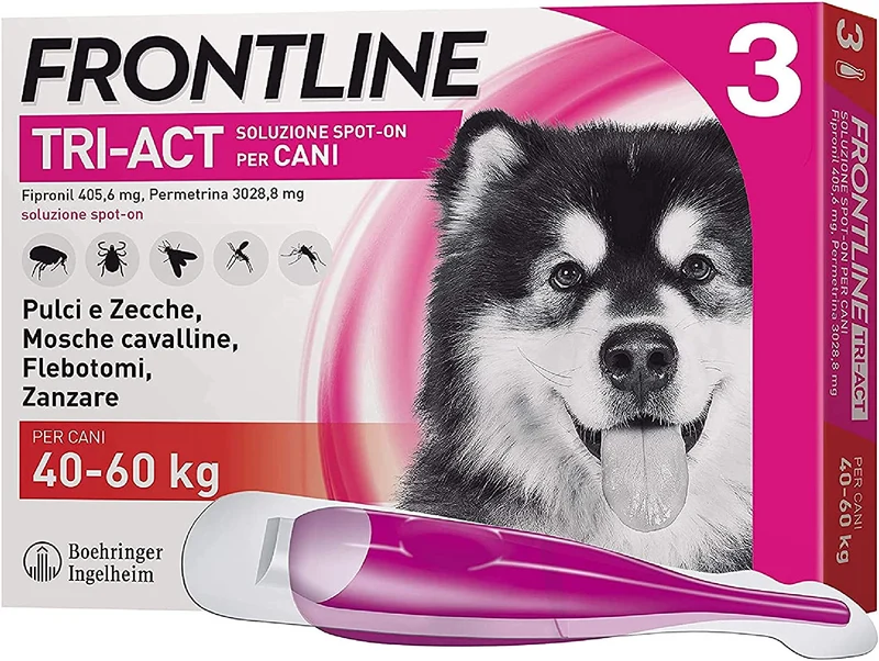 Frontline Triact, 3 Pipette, Cane L (20 - 40 Kg), Antiparassitario per Cani e Cuccioli di Lunga Durata, Protegge il Cane da Pulci, Zecche, Zanzare, Pappataci e Leishmaniosi, Antipulci 3 Pipette