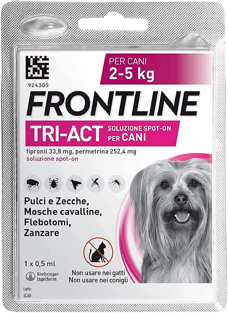 Frontline Triact, 3 Pipette, Cane L (20 - 40 Kg), Antiparassitario per Cani e Cuccioli di Lunga Durata, Protegge il Cane da Pulci, Zecche, Zanzare, Pappataci e Leishmaniosi, Antipulci 3 Pipette