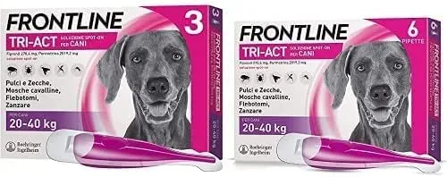 Frontline Triact, 3 Pipette, Cane L (20 - 40 Kg), Antiparassitario per Cani e Cuccioli di Lunga Durata, Protegge il Cane da Pulci, Zecche, Zanzare, Pappataci e Leishmaniosi, Antipulci 3 Pipette