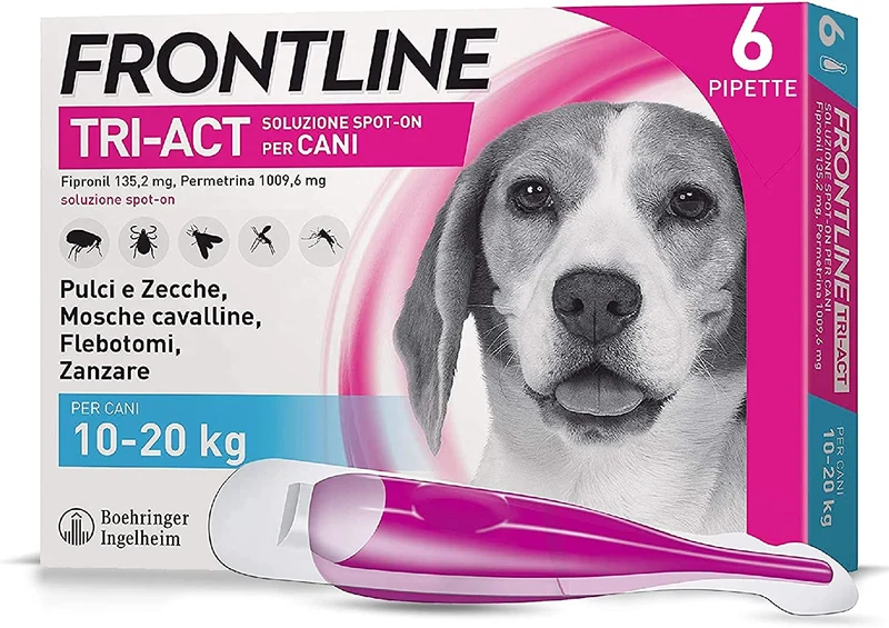 Frontline Triact, 3 Pipette, Cane L (20 - 40 Kg), Antiparassitario per Cani e Cuccioli di Lunga Durata, Protegge il Cane da Pulci, Zecche, Zanzare, Pappataci e Leishmaniosi, Antipulci 3 Pipette