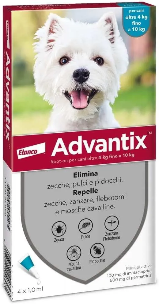 Advantix Spot-on per Cani dai 4Kg ai 10Kg - 4 pipette da 1ml