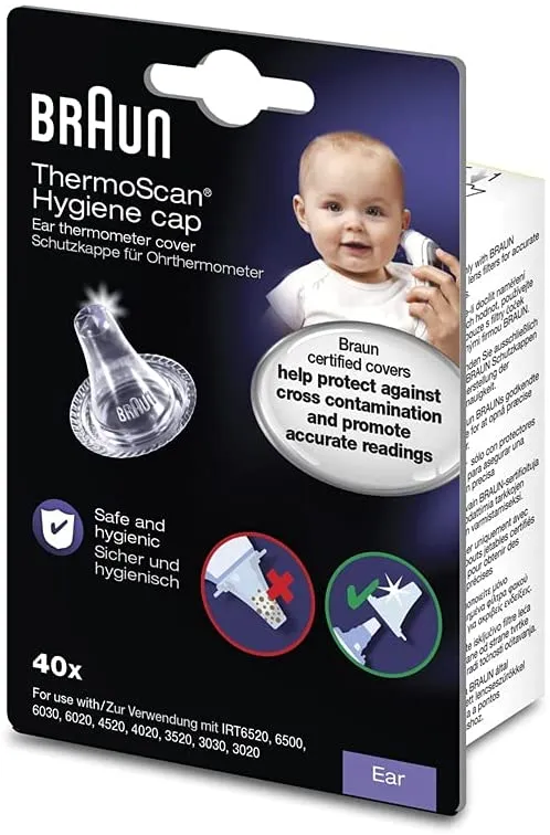 Braun IRT6520 ThermoScan 7 Age Precision – Termometro Auricolare a Infrarossi, 0 mesi +, 21 coprilenti, Display con codice colore, Bianco