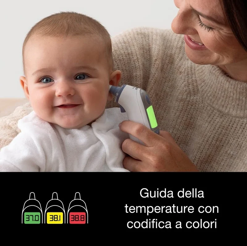 Braun IRT6520 ThermoScan 7 Age Precision – Termometro Auricolare a Infrarossi, 0 mesi +, 21 coprilenti, Display con codice colore, Bianco
