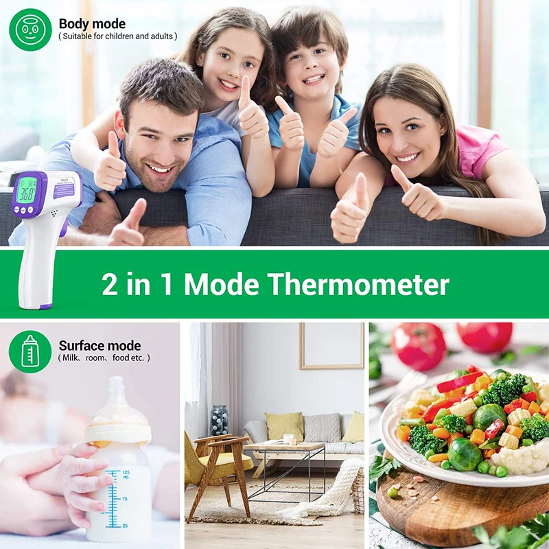 Wawech Termometro febbre infrarossi 2 in 1 Termometro frontale professionale a distanza 5-8CM Termometro digitale febbre Beeper per adulti neonati bambini
