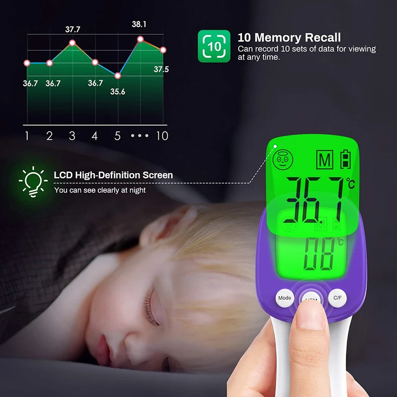 Wawech Termometro febbre infrarossi 2 in 1 Termometro frontale professionale a distanza 5-8CM Termometro digitale febbre Beeper per adulti neonati bambini