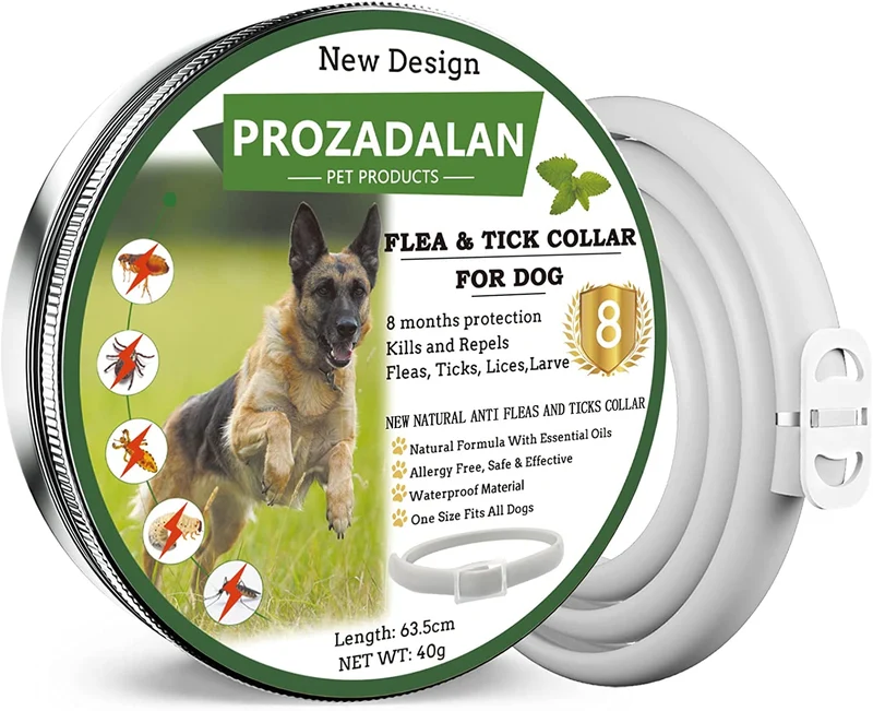 Collare Antipulci Cane, Collare per Cani Antipulci e Zecche Regolabile Impermeabile, Antiparassitario per Cani per Tutti i Tipi di Cani, 8 Mesi di Efficacia Protezione, 63cm Taglia Unica (2pack)
