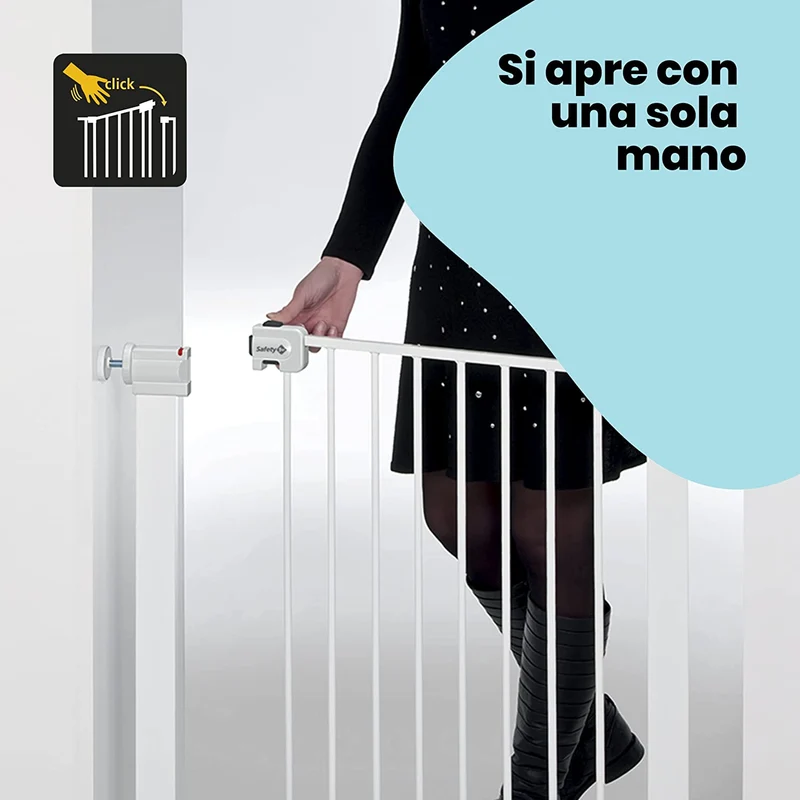 Safety 1st Easy Close Metal Cancelletto di sicurezza in metallo per bambini, porte, scale, vani con apertura 73-80 cm, allungabile fino a 136 cm con estensioni vendute separatamente, in metallo bianco
