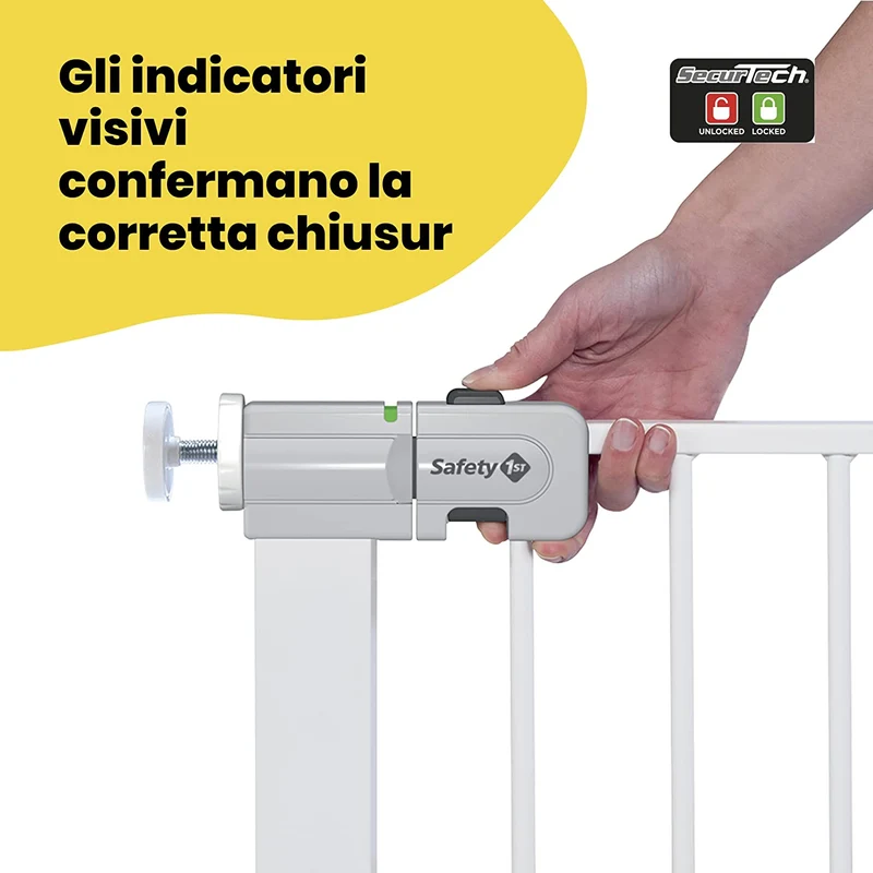 Safety 1st Easy Close Metal Cancelletto di sicurezza in metallo per bambini, porte, scale, vani con apertura 73-80 cm, allungabile fino a 136 cm con estensioni vendute separatamente, in metallo bianco