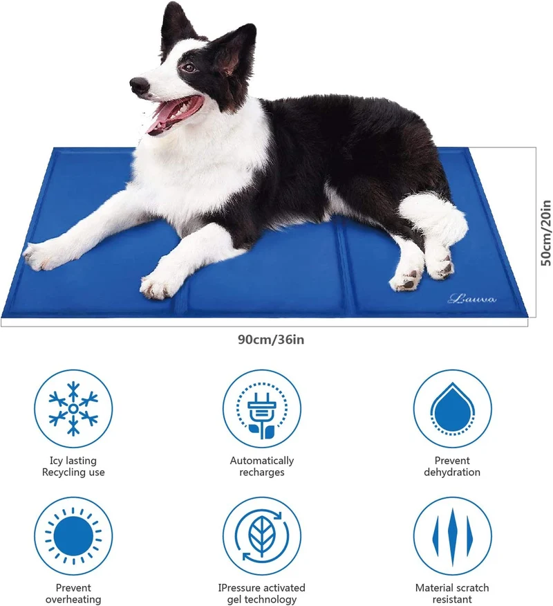 Lauva Tappetino Rinfrescante per Cane , Tappeto in Gel Autorinfrescante Grande–Auto Raffreddamento Gel Non Tossico Giaciglio Rinfrescante per Cani, Gatti, Animali Domestici -36 "X 20"(90 X 50CM)