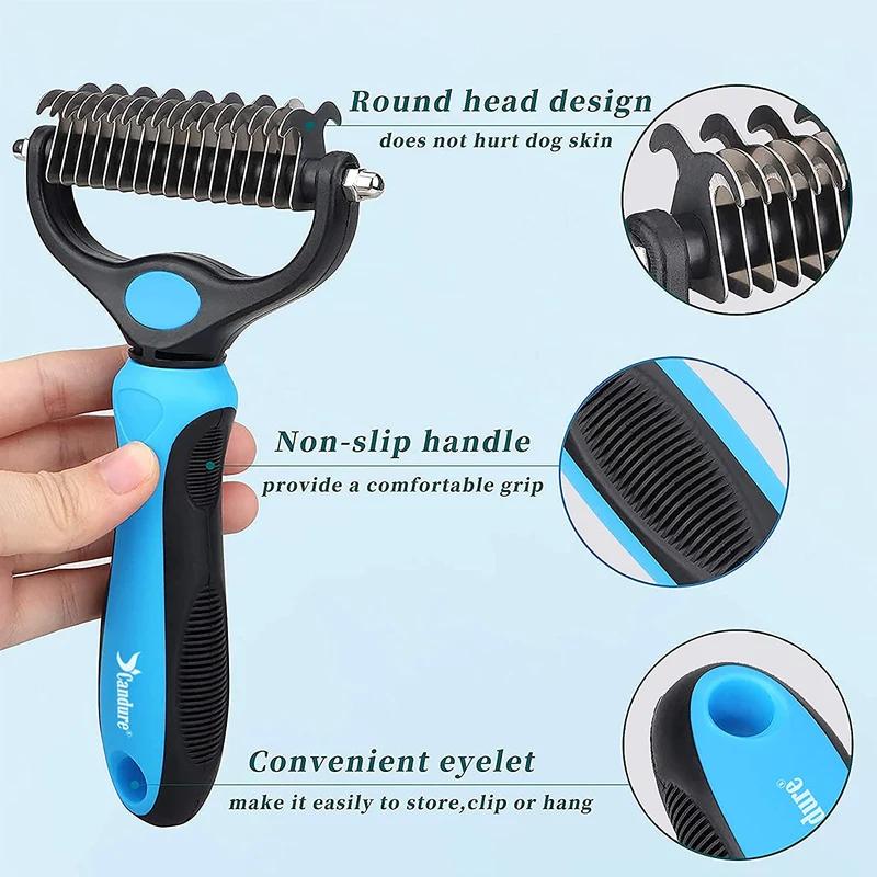 CANDURE Spazzola per Cani, Pettine Gatti per Pelo Acciaio Inossidabile 17+9 Doppia Faccia Strumento di Deshedding Animali per Cane Pelo Lungo, Medio e Corto