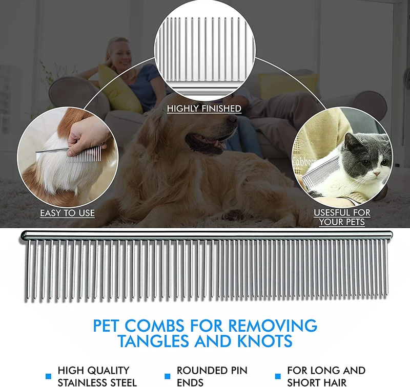 CANDURE Spazzola per Cani, Pettine Gatti per Pelo Acciaio Inossidabile 17+9 Doppia Faccia Strumento di Deshedding Animali per Cane Pelo Lungo, Medio e Corto