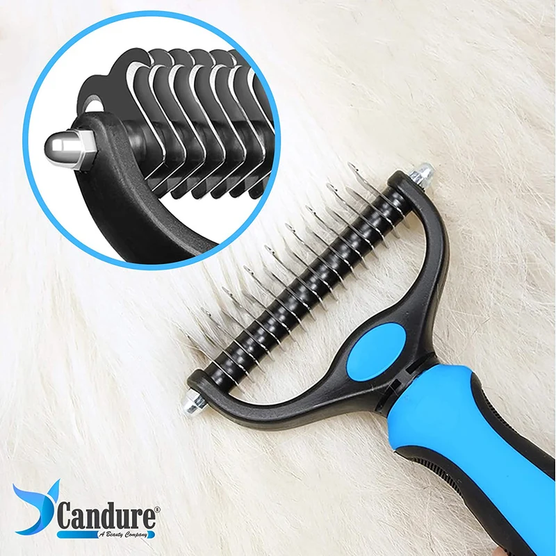 CANDURE Spazzola per Cani, Pettine Gatti per Pelo Acciaio Inossidabile 17+9 Doppia Faccia Strumento di Deshedding Animali per Cane Pelo Lungo, Medio e Corto