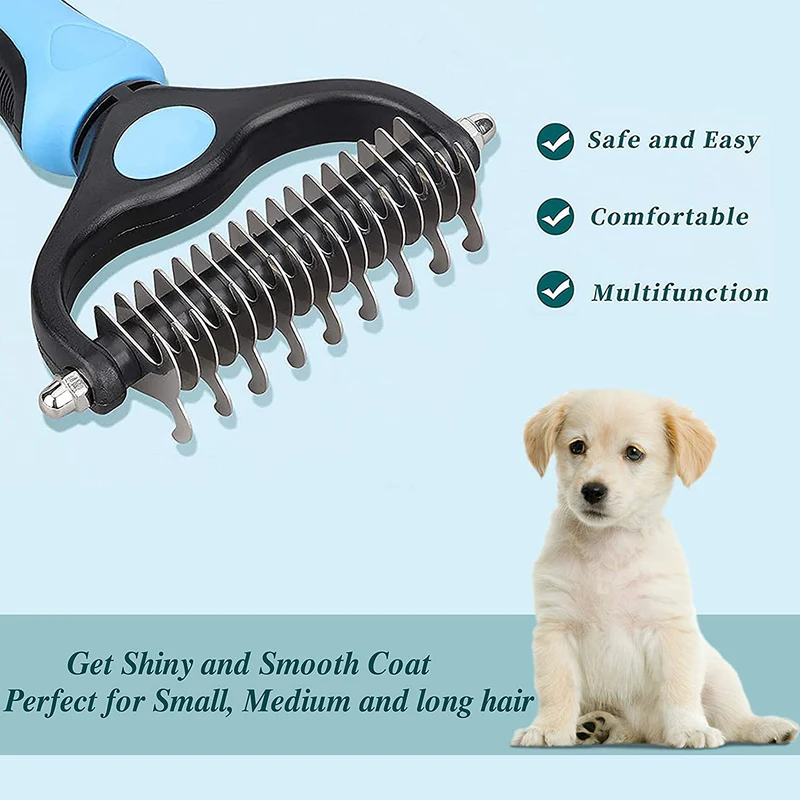 CANDURE Spazzola per Cani, Pettine Gatti per Pelo Acciaio Inossidabile 17+9 Doppia Faccia Strumento di Deshedding Animali per Cane Pelo Lungo, Medio e Corto