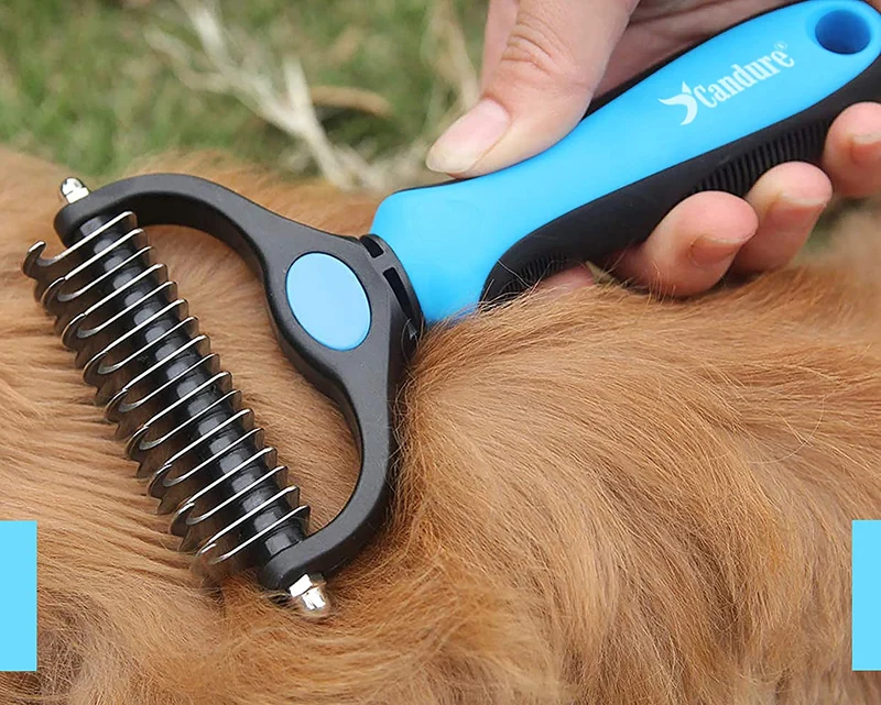 CANDURE Spazzola per Cani, Pettine Gatti per Pelo Acciaio Inossidabile 17+9 Doppia Faccia Strumento di Deshedding Animali per Cane Pelo Lungo, Medio e Corto